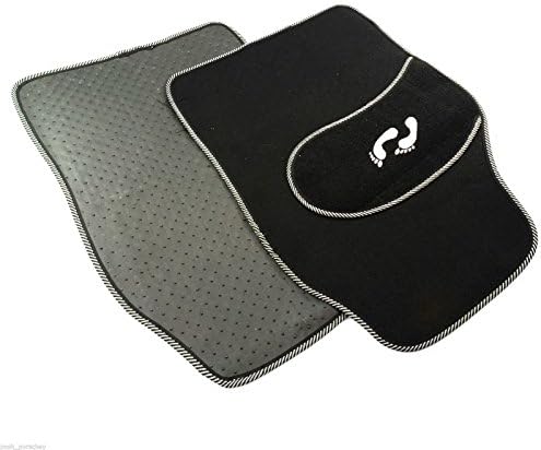 NEW UNIVERSAL BLACK & SILVER GREY 4 PIECE FLOOR CAR MAT SET