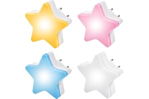 Pipihome Gniazdo Lampki Nocnej z Czujnikiem, Zestaw 4 Sztuk Lampka Orientacyjna Lampka Nocna Led Lampka Nocna dla Dziecka do Pokoju DziecięCego, SchodóW, Przedpokoju, Kuchni, Sypialni (Gwiazda)