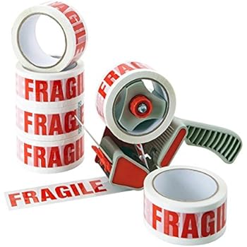 Nastro Adesivo Da Imballaggio 'Attenzione Vetro' 48mm X 66m (4 Rotoli Con 2 Dispenser) - QILIMA