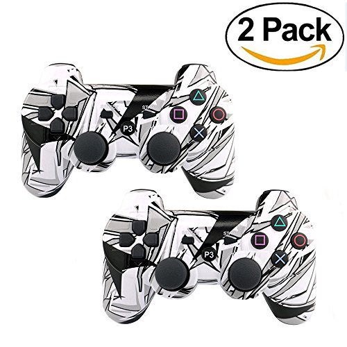 examen [2 Pack] Contrôleur de jeu à double vibration sans fil Camouflage Bluetooth Sixaxis Gamepad Remote pour PS3 Playstation 3 [Gift 2 Charging-Cable] (Black-White Camouflage)