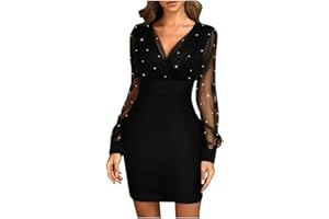 riou Vestidos de Fiesta para Mujer 2024 Elegante Sexy Lentejuelas Bodycon Negro Retro Elegante Vestido de Fiesta Club Mini Vestido Falda Casual Todos los días