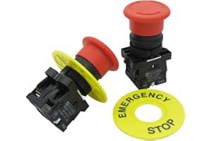 mxuteuk 2pcs 22mm Red Mushroom Switch AC 660V 10A 1NC 1NO Red Mushroom Emergency Stop Push Button Switch with Emergency Stop Sign ，1 Year Warranty HB2-ES545