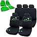 Produktbild WOLTU 7305+7159 Universal Auto Sitzbezüge Sitzbezug Set, inkL. Fußmatten Matten, ALU Look Chorm Optik Riffelblech, Schonbezüge mit Butterfly, Schwarz&Grün
