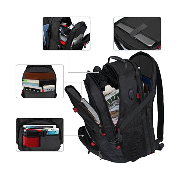 MANCRO Laptop Backpack,Large Business Water Resistant Travel Rucksack with USB Charging Port Fit Most 17.3 Laptop and Notebook,Black - Image 4