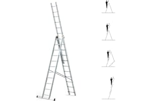 HOSTRÖM Scala a sfilo a 3 rampe StablePro, gradini 3x11 in alluminio, allungabile, 6 posizioni, altezza massima di lavoro 6,31 m, 5 anni di garanzia, Hostrom