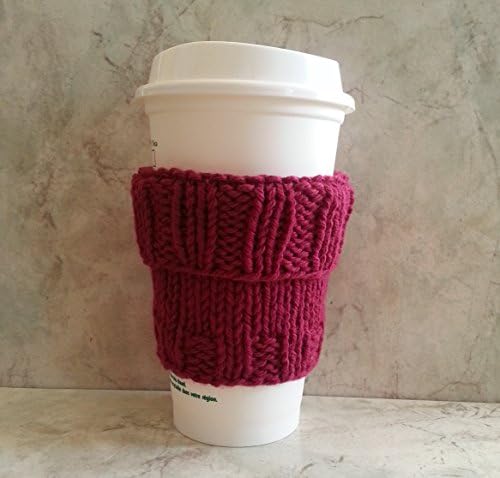 2 in 1 Coffee Cup Mug Cosy Handknit Cotton Burgundy, Forrest Green, Golden Yellow or Burnt Orange