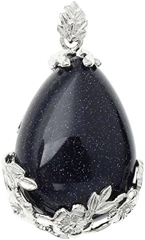 JS Direct 1pc Crystals Stones Teardrop Dangle Bead Pendant for Necklace Making, Natural Amethyst Rose Quartz Turquoise Opalite Agate (Synthetic Blue Sandstone)