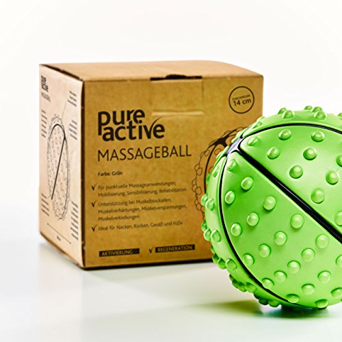 Massageball | Noppenball | Igelball | Faszien-Ball | Faszien-Rolle für Hand, Fuß, Rücken, Nacken | 14 cm, grün - 5