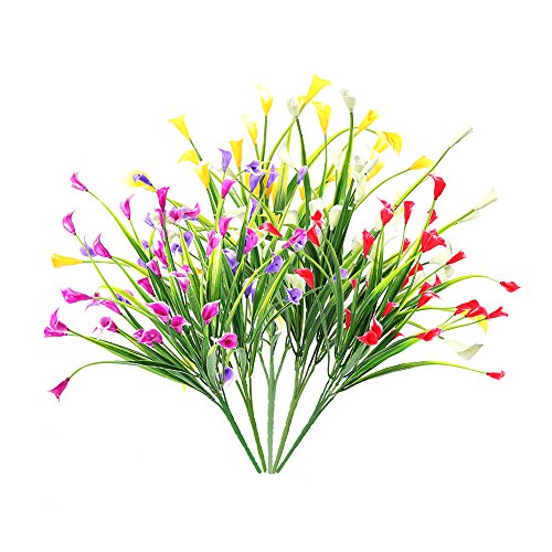 XONOR Calla Lily Artificial Flowers - 5Pcs Fake Plastic Greenery Outdoor Plants for Wedding Party Decoration DIY Home Garden (White, Yellow, Purple, Rose Red, Red)