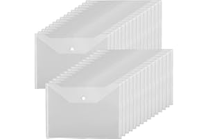 JIKIOU Plastic Wallets A4 Clear Folders Document Files Popper Wallets with Button 30 Pack, A4 Clear Plastic Wallet with Label Pocket for School and Office Supplies