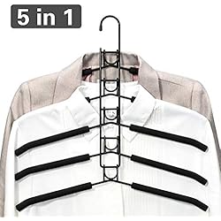 Cintres à Vêtements Multicouches 5 En 1 En Éponge Antidérapante En Métal Pour Vêtements Garde-Robe Armoire Multifonctionnelle Rangement Pour Vêtements Économiseur d'Espace