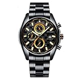 YZPNSSB Luxus herrenuhr quarzuhr leuchtende Edelstahl herrenuhr Wasserdichte Mode Sport Casual multifunktions Uhr (Farbe : SCHWARZ)