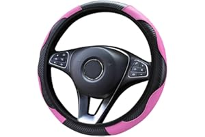 OGRMAR Pink Car Steering Wheel Cover, Universal Size Steering Wheel Cover Fit 37-38cm/14.5-15inch, Durable Anti-slip Carbon Microfiber Steering Cover, Breathable Car Accessory Steering Wheel Protector Cover
