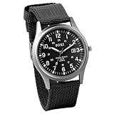 JewelryWe Herren Armbanduhr Kalender LED Licht Canvas Stoff Band Quarz Analog Uhr Schwarz