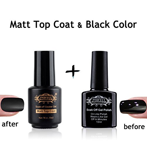 Perfect Summer 1PCS Gel Nail Polish 10ml Pure Solid Black Colour + 1PCS Matt Top Coat Dull Surface Nail Salon Set 8ml