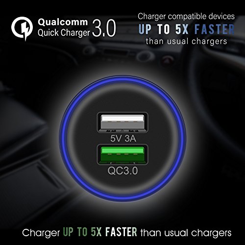 QC 3.0 Auto LadegerÃ¤t, Zeonetak 5V 3A+QC3.0 Dual Rapid Charging USB iPhone Universal-SchnellladegerÃ¤t fÃ¼r alle Apple iOS- oder Android-GerÃ¤te mit blauem LED-Licht + Android-USB-Kabel - Schwarz