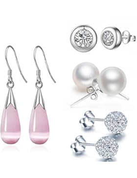 Damen Ohrhänger Hängende Tropfen Ohrringe Set - Silber Farbe Kugel Jette Runde Koralle Perlen Klipp Ohrstecker...