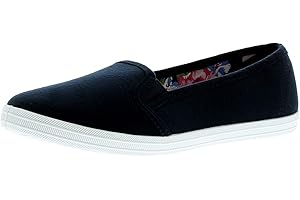PLATINO Canvas Shoes Women - Classic Slip on Navy Grey White Plimsolls - Comfortable Pumps Summer Holiday Shoes