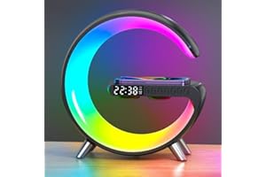 BAMMARE AtmosphäRenlampe Mit 15W Kabellosem LadegeräT, Intelligente LED Tischlampe, Bluetooth Lautsprecher, Dimmbare Nachtlicht Touch Lampe Alarm Clock Mit Musiksynchronisierung, App Steuerung (Schwarz)