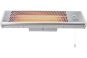 Bimar HR312 Stufa Elettrica da Esterno al Quarzo da 1500W, Stufetta Radiante a Parete con 3 Potenze di Riscaldamento Istantaneo, Kit fissaggio incluso, Orientabile 0-90 Gradi, Accensione a Corda