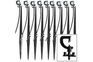 Suinga Pack 10 Sistema de aspersión por Micro Goteo, Microaspersor 180º con estaca 40 cm, Alcance 1,7-2 Metros