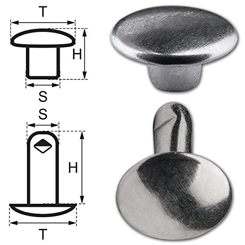 100 Doppelkopf-Hohlnieten Nieten Ziernieten 11mm (11/12/2) aus Eisen (nickel frei), Finish: nickel-glänzend