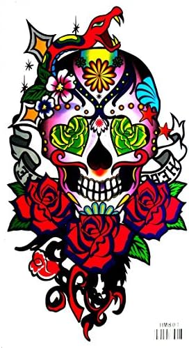 Grashine New design and hot selling colorful skull head with roses fake temp tattoo stickers
