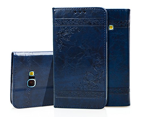 Galaxy A7 2017 Case, Samsung A720 Leather Case, Samsung Galaxy A7 2017 Wallet Case, BONROY Premium Samsung Galaxy A7 (2017) A720 Case Vintage Love embossed Pattern PU Leather Flip Stand Wallet Cover With Cash / Card Slots Protective Case for Samsung Galaxy A7 (2017) A720 - Navy Blue