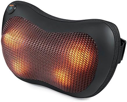 Massage Pillow, Electric Massager Shiatsu Deep Kneading Neck &amp; Back Portable Massage Cushion, Stress Reliever with 4 Heated Rollers &amp; an Additional Car Charger, Black