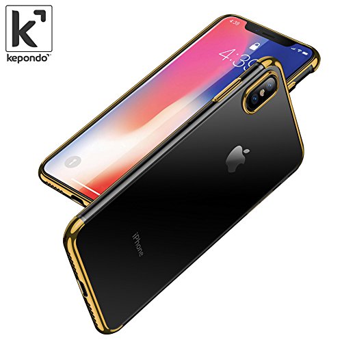 Kepondo Funda iPhone X Transparente, Caja de Gel Cristalina, Ajuste Slim para Apple iPhone 10 (Oro)