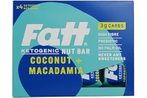 Fatt Keto Nut Bars - (Coconut & Macadamia, 4 count) - 3g Carbs - 100% Natural, Low-Carb, Gluten Free Clean Keto Snack Bars with Super Fats - High Fibre, Low Sugar, Sweetener Free & Vegan - Aka Fattbar