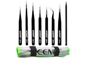 ACENIX® 8 Pcs Professional Precision ESD Anti-Static Stainless Steel Tweezers for Electronics, Jewelry-Making, Laboratory Work, Hobbies Included Cleaning Cloth]