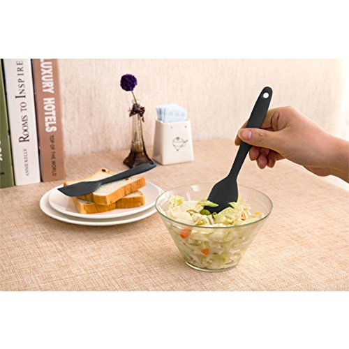 Silikon Teigschaber Küchenhelfer Set – Kleine Mixer Flexiblen Silikonschaber Backpinsel Topfset Kochbesteck – Küchengeräte Schmal Teigspachtel Backzubehör – mit stabilem Edelstahlkern zum Kuchen Backen und Mixen, Einteilig, 21cm in Schwarz - 6