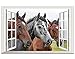 Produktbild 3D Fensterblick Leinwand - Wandbild - Fototapete - Poster - Fensterblick - Panorama Bilder - Dekoration - Pferd,140x100cm