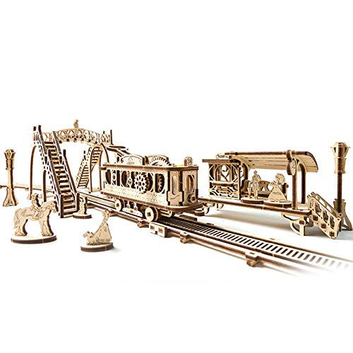Preisvergleich Produktbild Handmade story 3D Holzpuzzle,Laser-Schnittzernes Puzzlespie,DIY Straßenbahnansicht Mechanismus-Modell GebäUde-Geburtstags Kinder Und Erwachsene