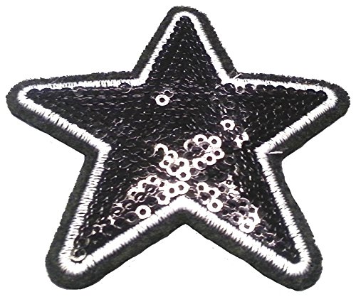 Strass Glitzer Sterne Aufnäher Aufbügler Bügelbilder Sticker Iron on Patches Applikation mit Pailletten für Textilien Kleider Frauen zum aufbügeln " schwarzer Stern 7,5cm "