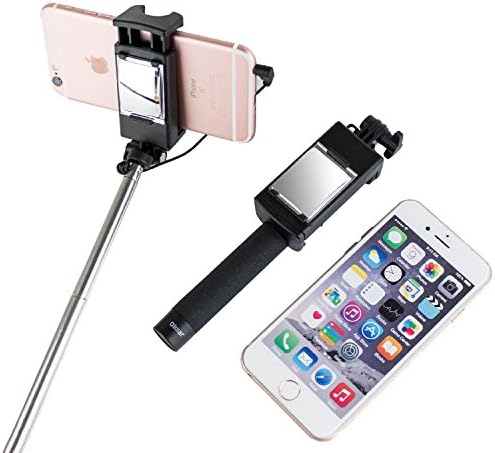 Pocketsize Portable &amp; Lightweight Bluetooth Selfie Stick with Mirror for iOS &amp; Android Smartphones including iPhone 7 / 6S / 6S Plus &amp; Samsung Galaxy S7 Edge / S7 - Black