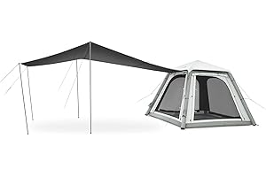 Naturehike Ango Air Pro Inflatable Camping Tent with Air Pump Easy Setup 2-4 Person Large Blow Up Tents, Glamping Tent with Vestibule, Mesh Windows, Doors, Hook and Carry Bag(Grey)