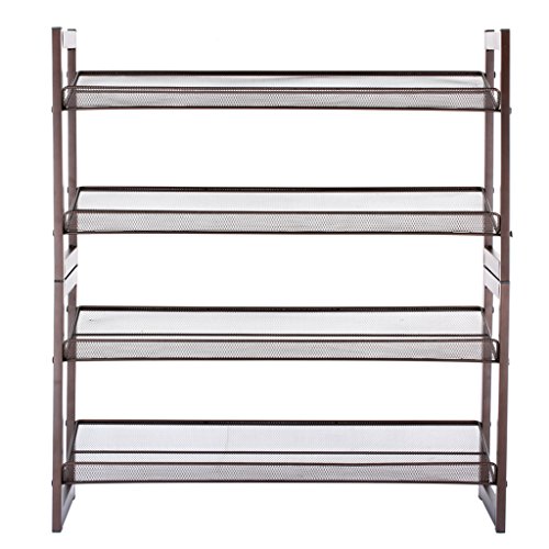 LANGRIA Schuhregal aus Metallgewebe Schuhablage mit 4 Ablagen Praktischer Schuhschrank 82×73.41×30.48 cm für ca. 16 Paar Schuhe, Bronze - 2