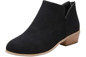 BKEBGE Cowboy Western Ankle Boots Women Wide Fit V Cut Comfort Ladies Walking Hiking Short Booties Slip On Round Toe Back Zipper Square Heel Nude Boot UK Size