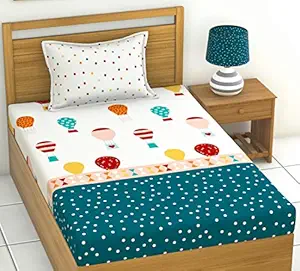 Loreto 140 TC 100% Cotton Polka Dots Single Bedsheet with Pillow Cover - Multicolor