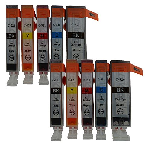10 x Druckerpatrone kompatibel mit PGI-520 / CLI-521 mit Chip Canon Pixma: IP 3600 / IP 3680 / IP 4600 / IP 4680 / IP4700 / MP 540 / MP 550 / MP 560 / MP 620 / MP 630 / MP 638 / MP 640 / MP 980 / MP 990 / MX 860