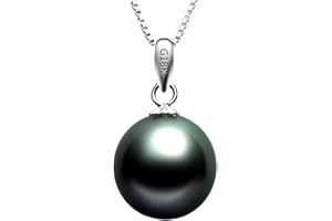 'Paialco 18K White Gold Cultured Tahitian Black Pearl Pendant Necklace with 18'' Chain (Sterling Silver)'