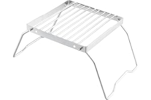 GODNEEI Portable Folding Camping Grill & Fire Pit Stand, 16 × 16 cm Stainless Steel BBQ Rack , Charcoal Cooking Grate & Burner Stove Support for Hiking, Backpacking, Picnic, Fishing