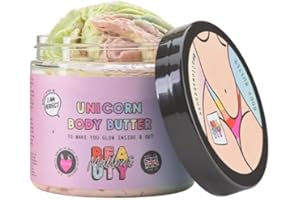 Mallows Beauty Unicorn Body Butter, Body Moisturiser with Essential Oils, Vitamin E, Coconut Oil, Cocoa Butter, Shea Butter, Non-greasy After-feel, 180g