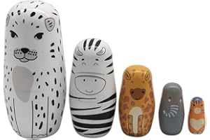 TOYANDONA 5 stücke Tier Nesting Puppe, 5 Schichten Holz russische Matryoshka Puppen niedlichen Cartoon Tiere Muster Nesting Puppe Spielzeug für Kinder Geschenk
