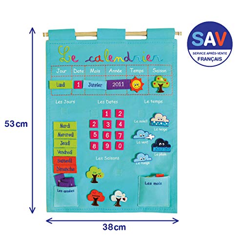 Ludi 2096 - Calendario Educativo de Tela para Colgar, Color Azul [Importado de Francia]