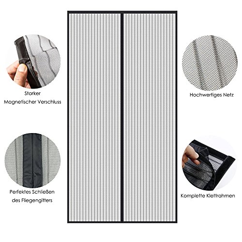 Auxent Fliegengitter Tür 100 x 220cm mit Magnetverschluss, Insektenschutz Magnetvorhang für Wohnzimmer, Balkontür, Kellertür und Terrassentür, Kinderleichte Klebemontage ohne Bohren, Schwarz - 2