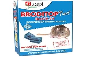 Zapi Garden | Broditop Next Block 25 - Rodenticida, Topicida per Interno ed Esterno intorno agli edifici, Esca in blocco ideale per ambienti umidi, per Disinfestazione di Topi e Ratti, 300g