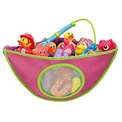 hibote Children Baby kids Bath Toy Net Storage Net Tidy Organiser with Suctions Pink
